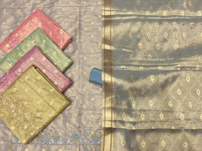 BANARASI TISSUE MERCERIZE SUITS WITH HAND EMBROIDERY
